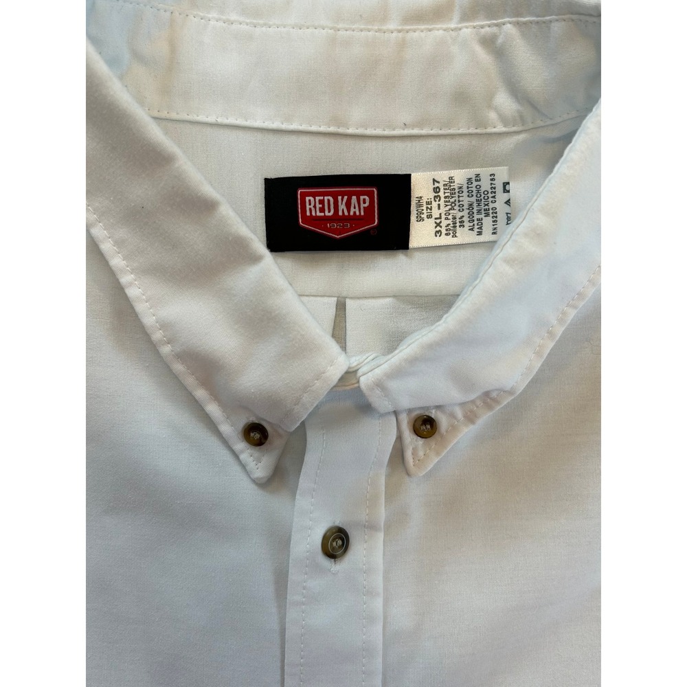 Red Kap Mens Solid White 3XL Long Sleeve Button Down Work Shirt Chest Pocket